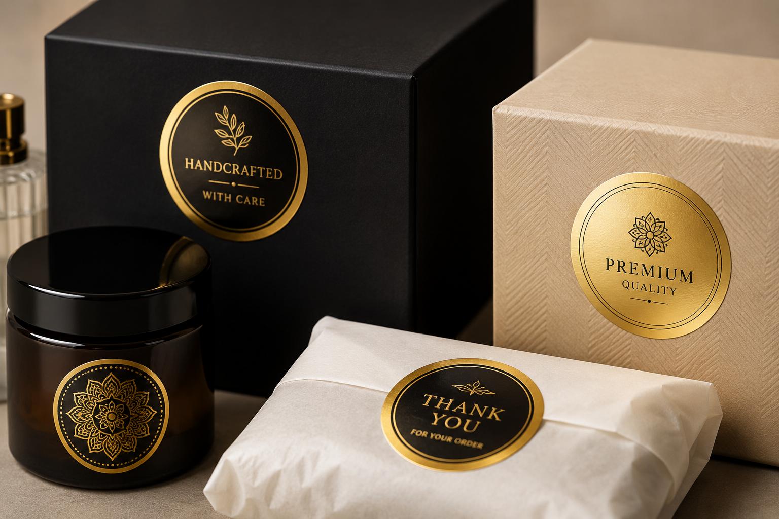 Luxury packaging stickers by Graficative